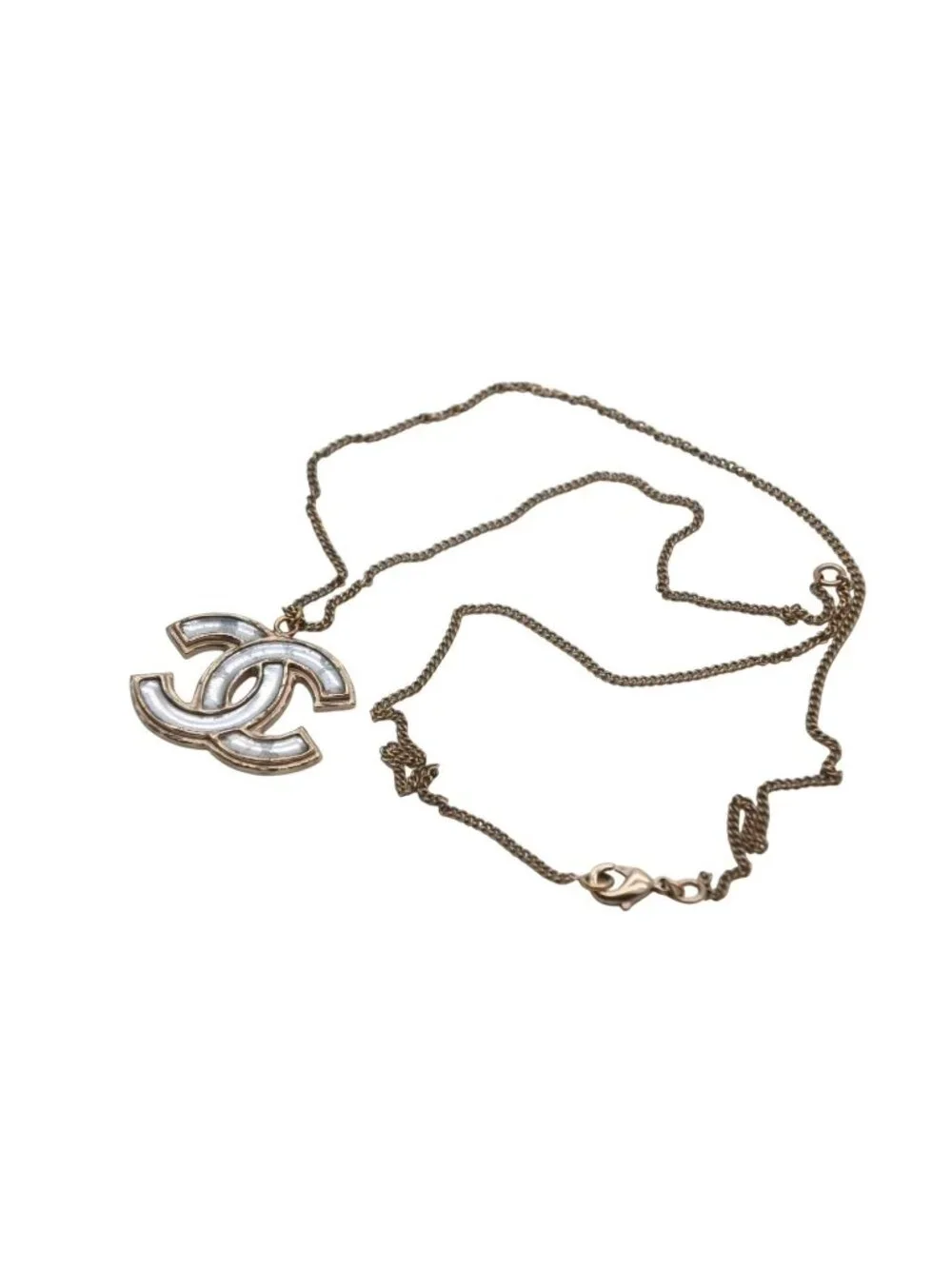 Chanel CC Logo Necklace Metal Clear Gold